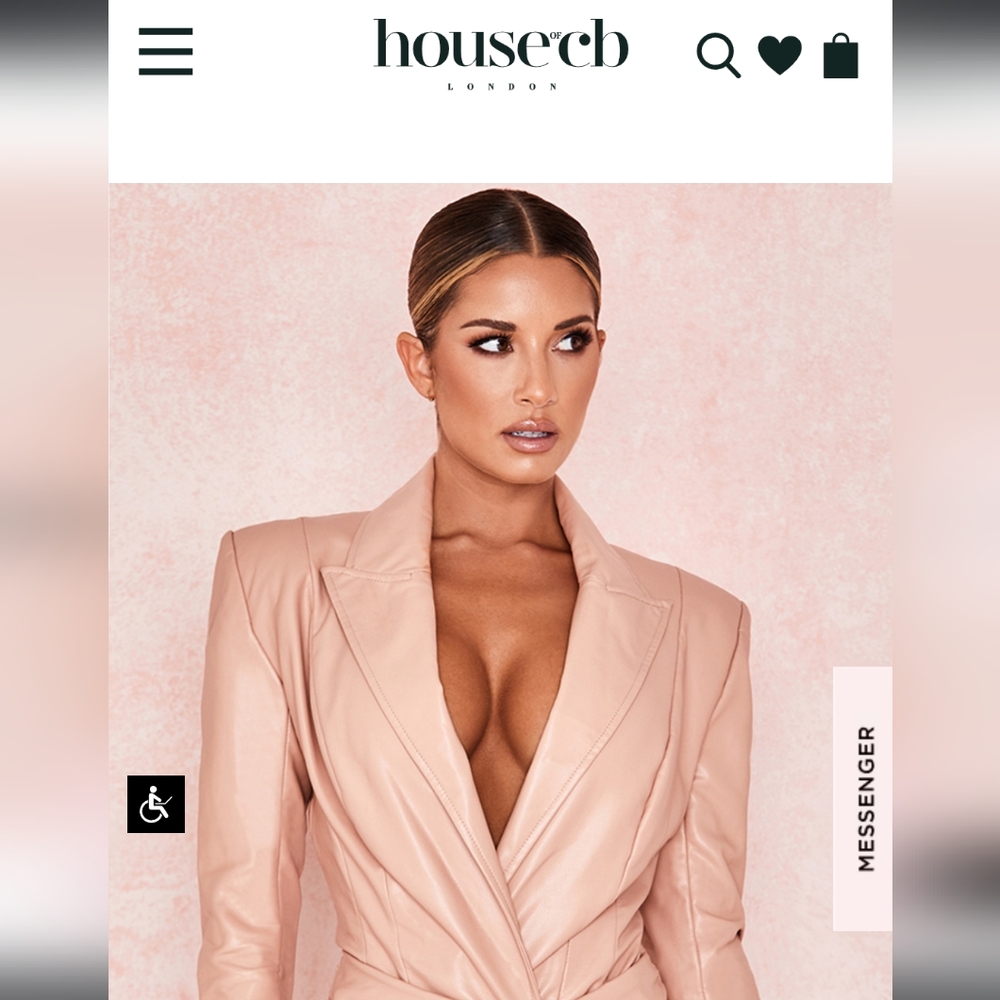 HOUSE OF CB "Peony" Blush stretch vegan leather jacket bodysuit. Size LARGE.